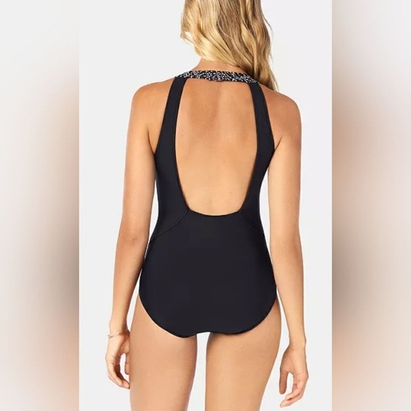 Swim Solutions Beaded Front Tummy Control One Piece Swimsuit black and white 14 - Picture 2 of 7